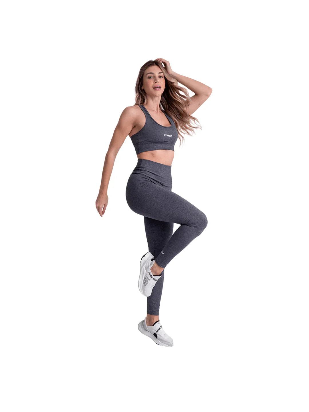 Conjunto Fitness Top e Legging Academia Feminino - Cinza