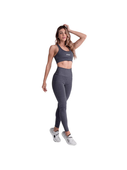 Conjunto Fitness Top e Legging Academia Feminino - Cinza