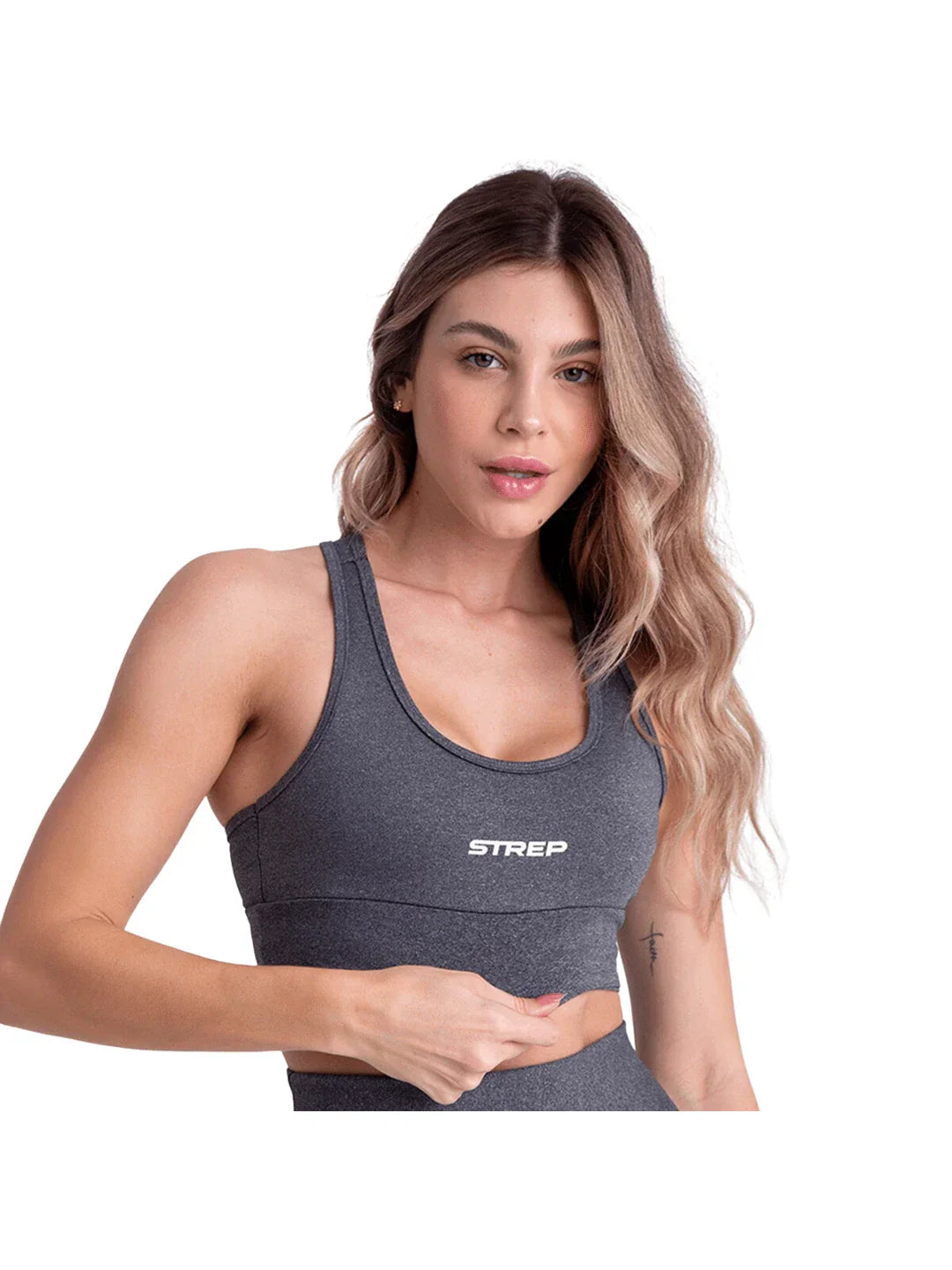 Conjunto Fitness Top e Legging Academia Feminino - Cinza