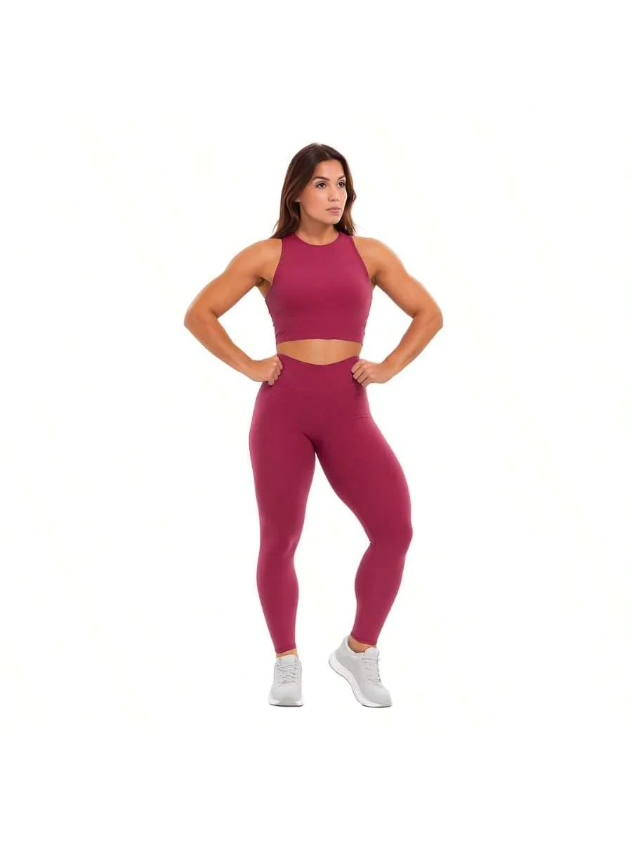 Conjunto De Legging+ Cropped Blackout Zero Transparência - Vinho