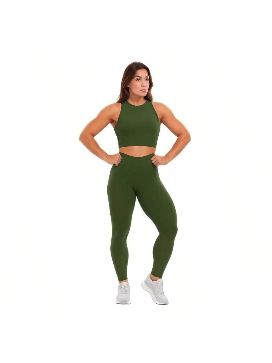 Conjunto De Legging+ Cropped Blackout Zero Transparência - Verde