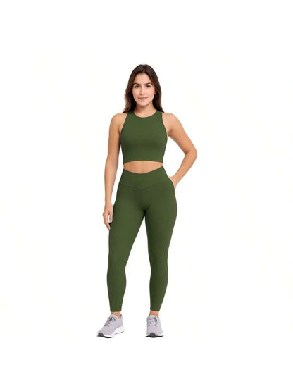 Conjunto De Legging+ Cropped Blackout Zero Transparência - Verde
