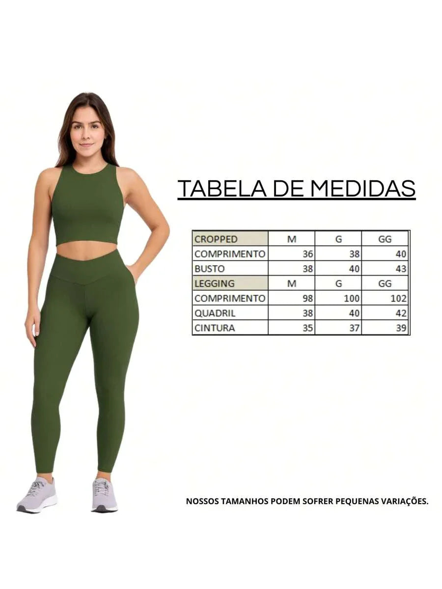 Conjunto De Legging+ Cropped Blackout Zero Transparência - Verde